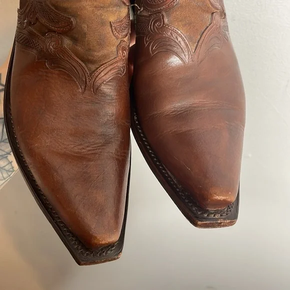 Lucchese | Women’s Whiskey Tooled Leather & Cheetah Cowgirl Boots Size 7 - Picture 3 of 10